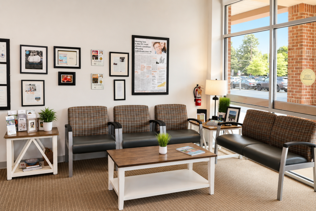 Welcoming hearing care consultation area at The Hearing Guy in Asheville